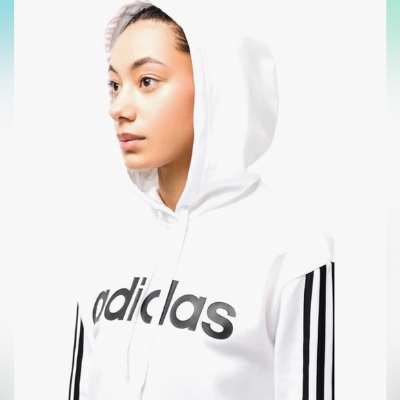 Adidas White Logo Hoodie – Size XS, 3-Stripe Sleeve - Picture 2 of 6